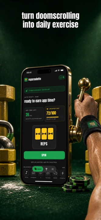 Turn doomscrolling into daily exercise — RepsRoulette home screen