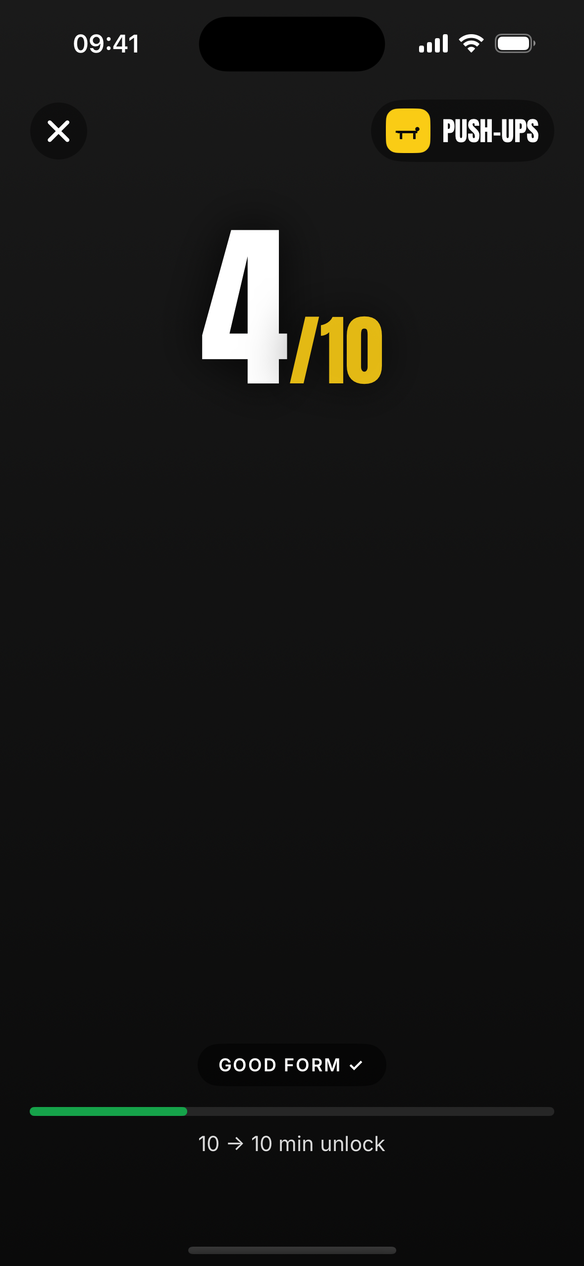 Live exercise screen counting push-ups 3 of 10